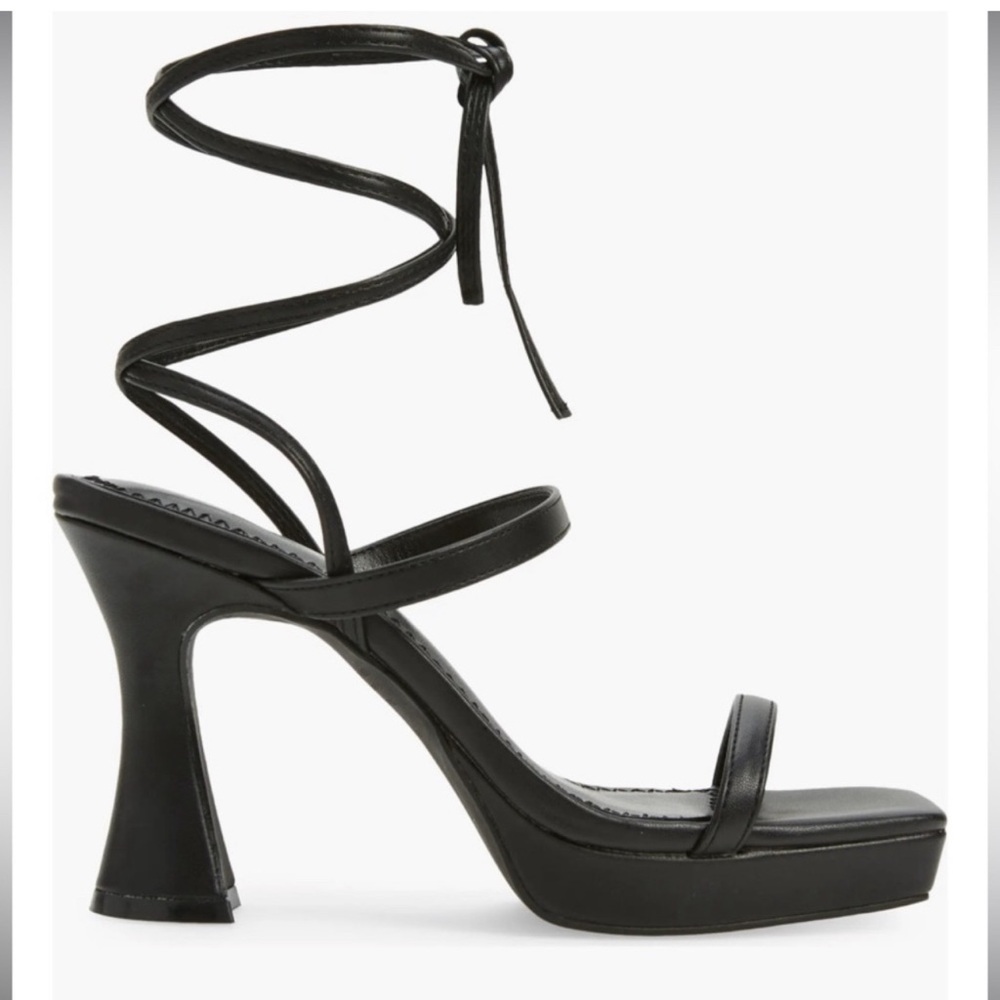 BP Black Strappy Gladiator Tie Up Leg Heels Sexy  NWT Size 11